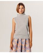 Pull Yvonne 100% laine sans manches col montant gris clair