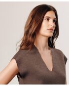 Pull Nikita manches courtes col V marron havane