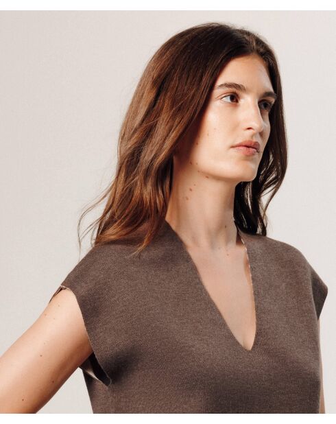 Pull Nikita manches courtes col V marron havane
