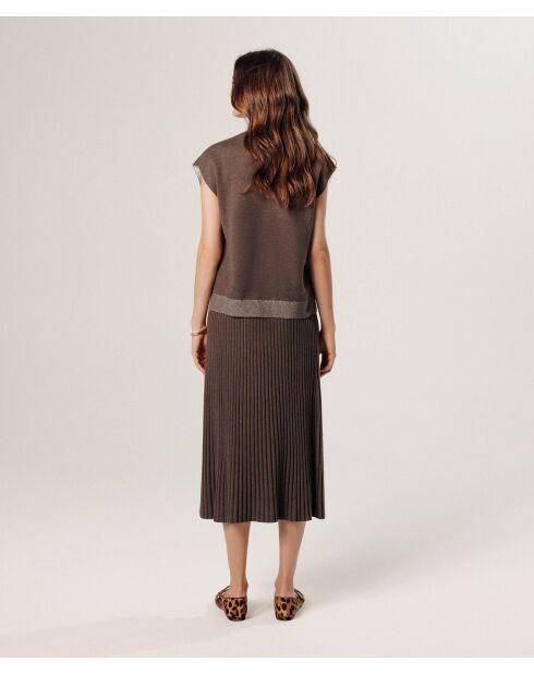 Pull Nikita manches courtes col V marron havane