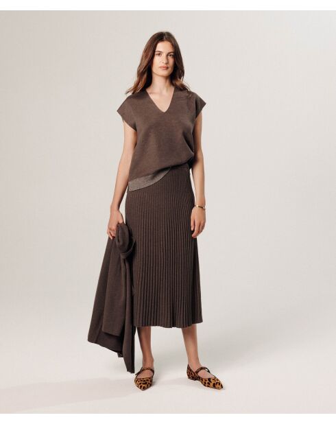 Pull Nikita manches courtes col V marron havane