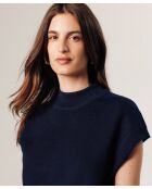 Pull Colombine manches courtes col montant bleu nuit