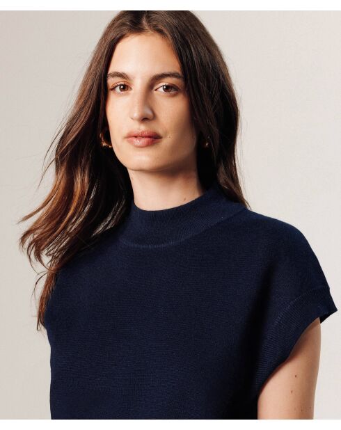 Pull Colombine manches courtes col montant bleu nuit
