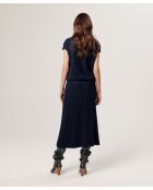 Pull Colombine manches courtes col montant bleu nuit