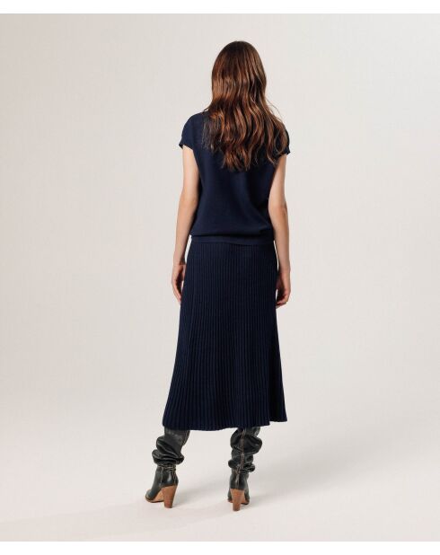 Pull Colombine manches courtes col montant bleu nuit