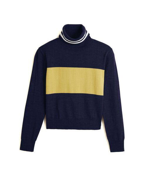 Pull Cunégonde col roulé bicolore bleu marine