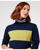 Pull Cunégonde col roulé bicolore bleu marine