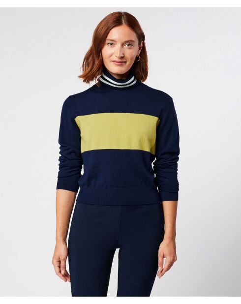 Pull Cunégonde col roulé bicolore bleu marine