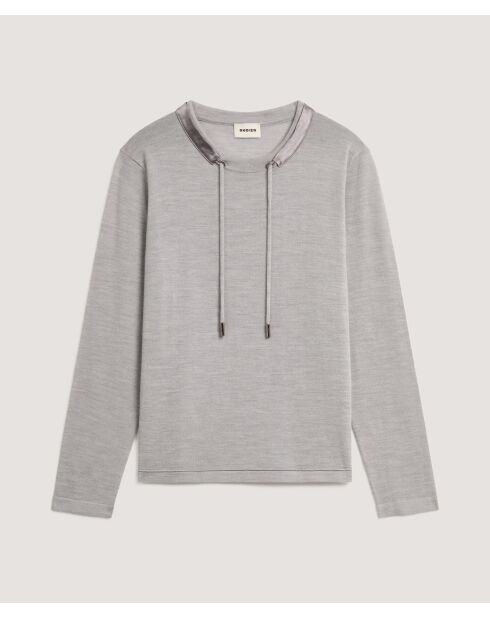 Pull Destin 100% Laine Col Satin gris clair