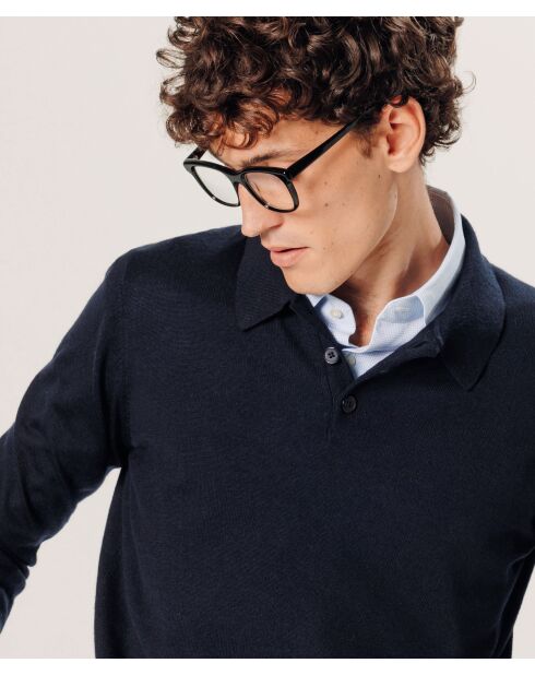Pull Gilbert 100% laine col polo bleu nuit