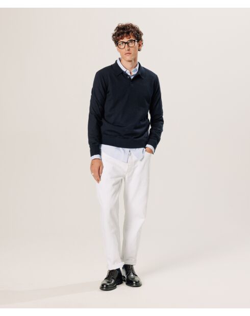 Pull Gilbert 100% laine col polo bleu nuit