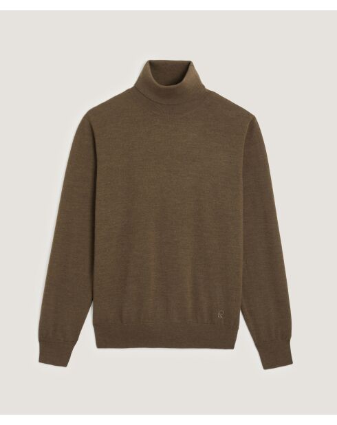 Pull Christophe 100% laine col rond marron écorce