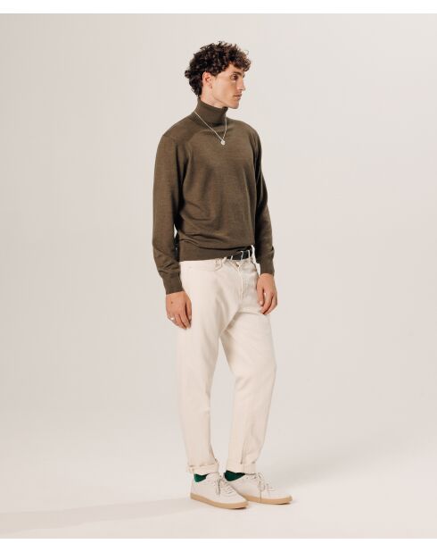 Pull Christophe 100% laine col rond marron écorce