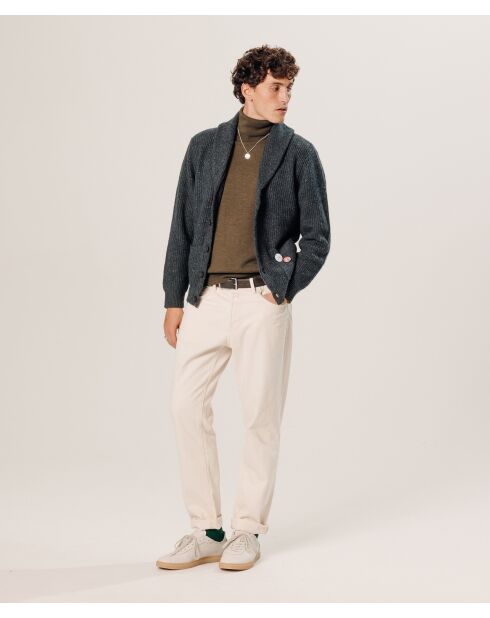 Pull Christophe 100% laine col rond marron écorce