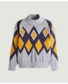 Pull Bethsabée 100% laine col roulé jacquard gris souris