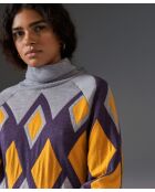 Pull Bethsabée 100% laine col roulé jacquard gris souris