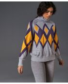 Pull Bethsabée 100% laine col roulé jacquard gris souris