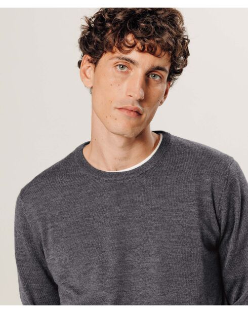 Pull Brice 100% laine col rond gris foncé