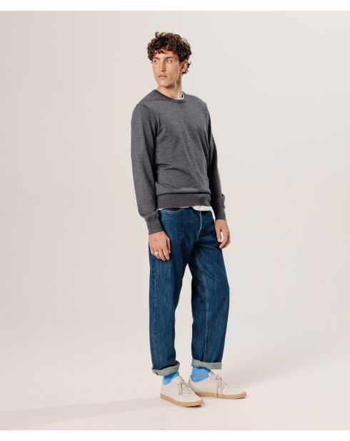 Pull Brice 100% laine col rond gris foncé