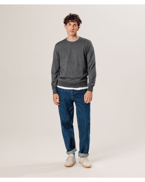 Pull Brice 100% laine col rond gris foncé