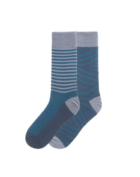 2 paires de chaussettes en coton gris/bleu