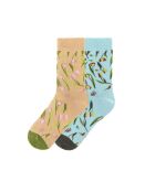 2 paires de chaussettes en coton beige/bleu