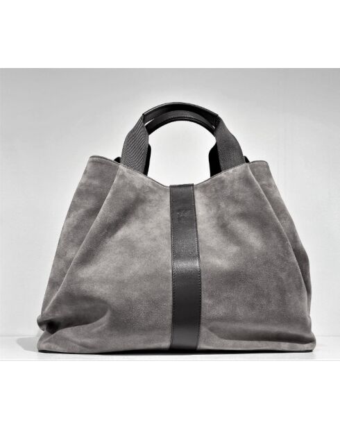 Grijze fluwelen leren tas van dennenhout - 20,5x26,5x15,5 cm