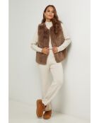 Camille taupe mouwloos vest van imitatiebont