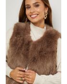 Camille taupe mouwloos vest van imitatiebont