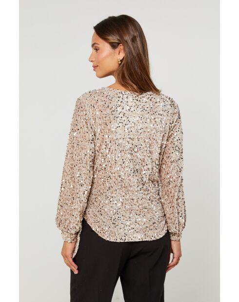 Top Mila de lentejuelas beige
