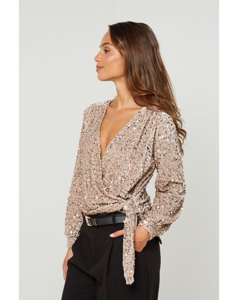 Top Mila de lentejuelas beige
