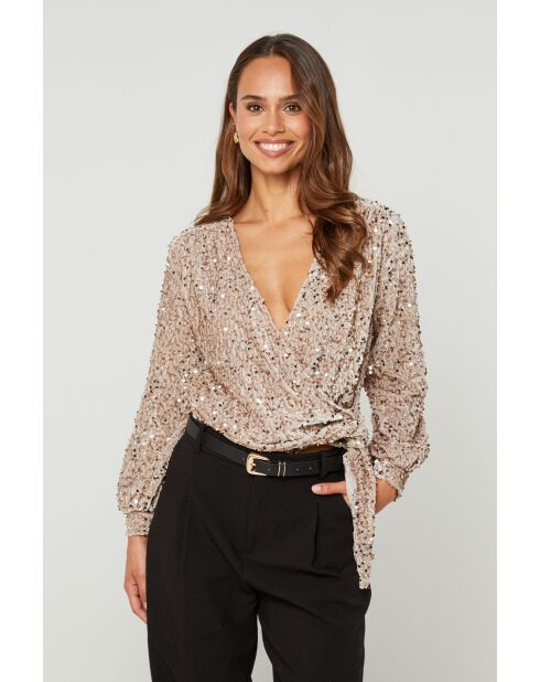 Top Mila de lentejuelas beige