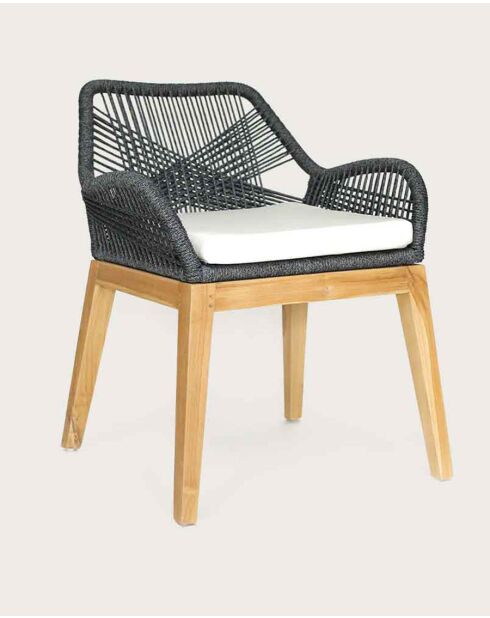Lot de 4 chaises Santorini en teck massif et cordage gris