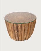 Woodle - Table Basse en Bois Massif avec Plateau en Verre