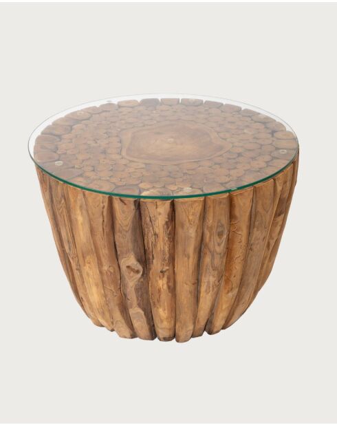 Woodle - Table Basse en Bois Massif avec Plateau en Verre