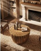 Woodle - Table Basse en Bois Massif avec Plateau en Verre