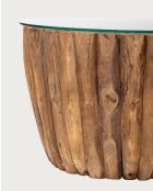 Woodle - Table Basse en Bois Massif avec Plateau en Verre