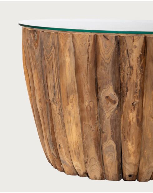 Woodle - Table Basse en Bois Massif avec Plateau en Verre