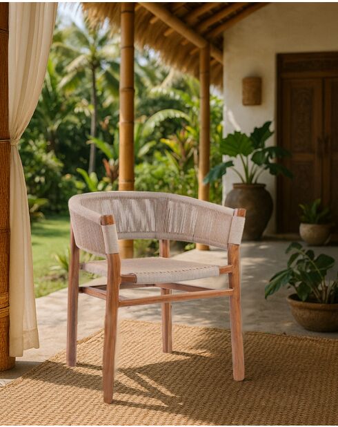 Kanoa - Chaise en teck massif et corde beige