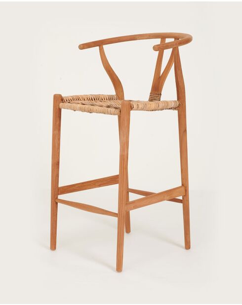 Hirosi - Chaise de bar en teck massif et rotin