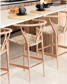 Hirosi - Chaise de bar en teck massif et rotin