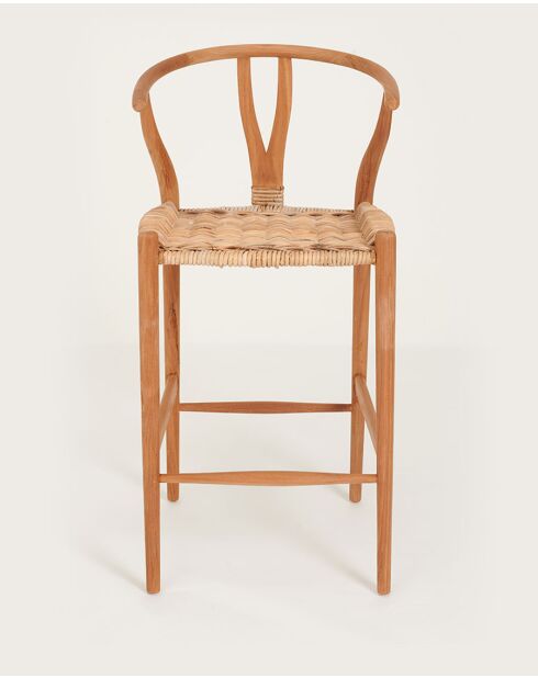 Hirosi - Chaise de bar en teck massif et rotin
