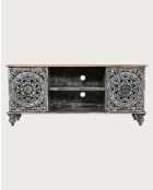 Lotus - Meuble TV cérusé en bois massif de manguier 150 cm