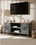 Lotus - Meuble TV cérusé en bois massif de manguier 150 cm