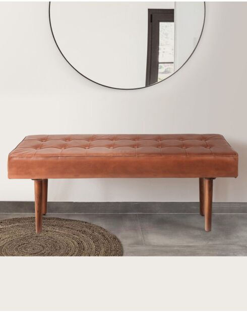 Khalari - Banc en cuir marron capitonné