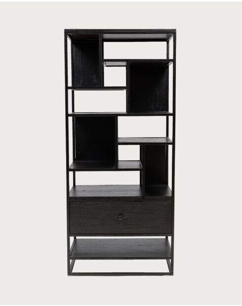 Como - Grande étagère industrielle en teck massif et métal noir