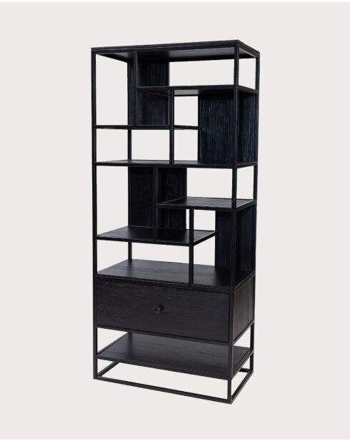 Como - Grande étagère industrielle en teck massif et métal noir