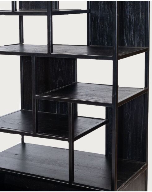 Como - Grande étagère industrielle en teck massif et métal noir