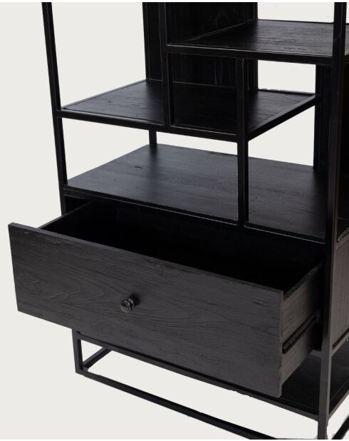 Como - Grande étagère industrielle en teck massif et métal noir