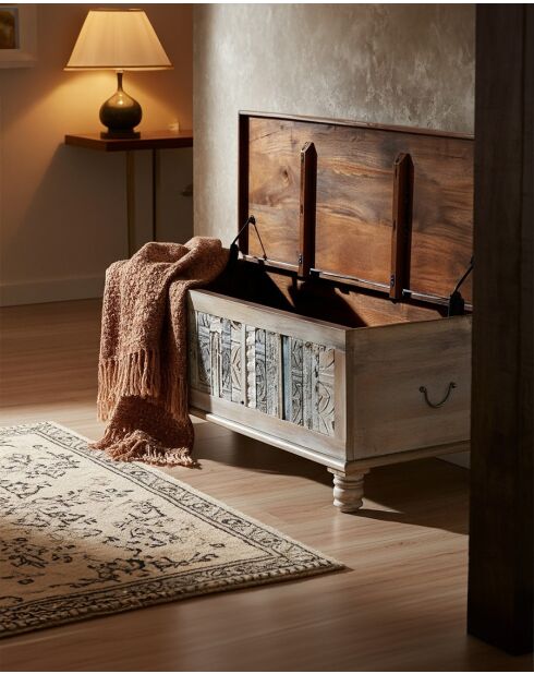 Viva - Coffre en bois massif sculpté 120 cm